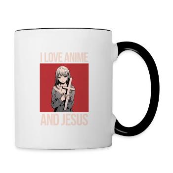 Ich liebe Anime und Jesus - Manga Stil. - Tasse zweifarbig - Weiß/Schwarz - Rechts