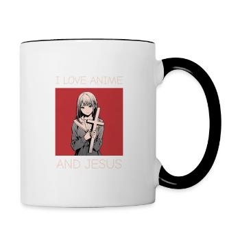Ich liebe Anime und Jesus - Manga Stil. - Tasse zweifarbig - Weiß/Schwarz - Rechts