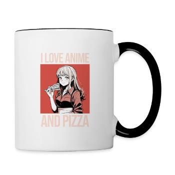 I Love Anime and Pizza - Manga Style - Contrasting Mug - white/black - Right