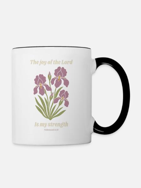 Die Freude des Herrn – Iris-Blumendesign - Tasse zweifarbig - Weiß/Schwarz