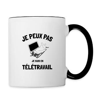 Je peux pas télétravail humour chat drôles covid - Mug contrasté - blanc/noir - Droite