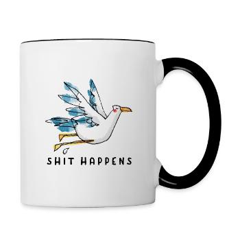 Shit Happens. Nordseeliebe zum Verschenken. - Tasse zweifarbig - Weiß/Schwarz - Rechts