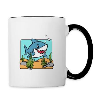 Un petit requin nage nonchalamment dans un style BD ! - Mug contrasté - blanc/noir - Droite