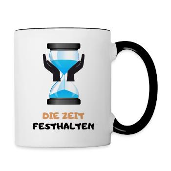 Die Zeit festhalten - Schöne Momente genießen - Tasse zweifarbig - Weiß/Schwarz - Rechts