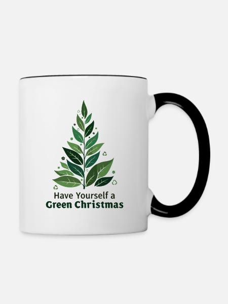 Umweltfreundlicher Grüner Weihnachtsbaum - Tasse zweifarbig - Weiß/Schwarz