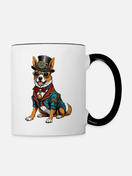 Steampunk-Hund - Tasse zweifarbig - Weiß/Schwarz