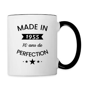 Né en 1955 humour anniversaire 70 ans - Mug contrasté - blanc/noir - Droite