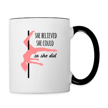 Poledance Trick Scorpio mit Zitat "She believed" - Tasse zweifarbig - Weiß/Schwarz - Rechts