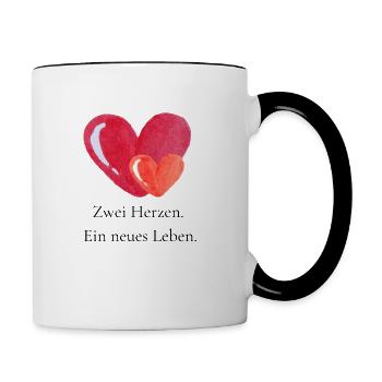Zwei Herzen, ein Anfang voller Liebe - Tasse zweifarbig - Weiß/Schwarz - Rechts