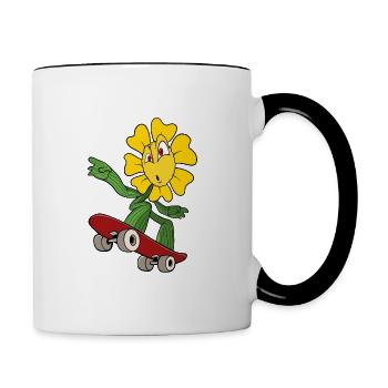 Sonnenblume fährt Skateboard - Tasse zweifarbig - Weiß/Schwarz - Rechts