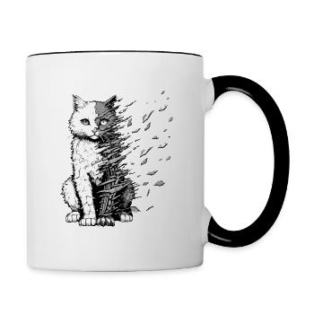 Eine traurige, zerbrechliche Katze. Animiertes Tier. - Tasse zweifarbig - Weiß/Schwarz - Rechts