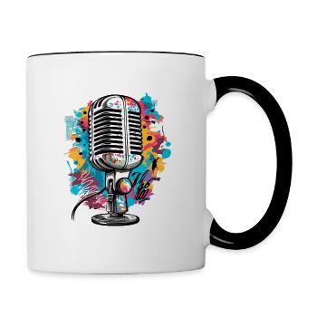 Mikrofon vintage retro sänger sängerin - Tasse zweifarbig - Weiß/Schwarz - Rechts