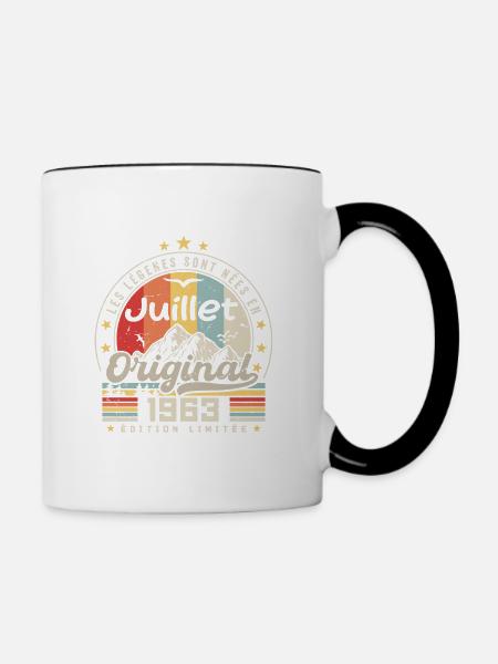 Jahrgang Juli 1963, Retro-Geburtstagsgeschenk - Tasse zweifarbig - Weiß/Schwarz
