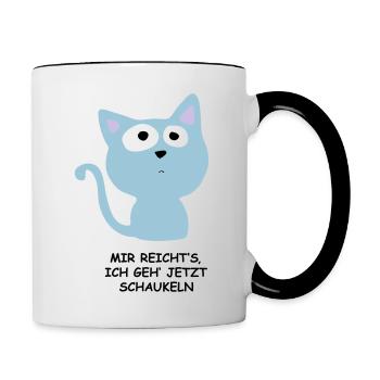 Süße Katze - Mir reichts, ich geh schaukeln - Tasse zweifarbig - Weiß/Schwarz - Rechts