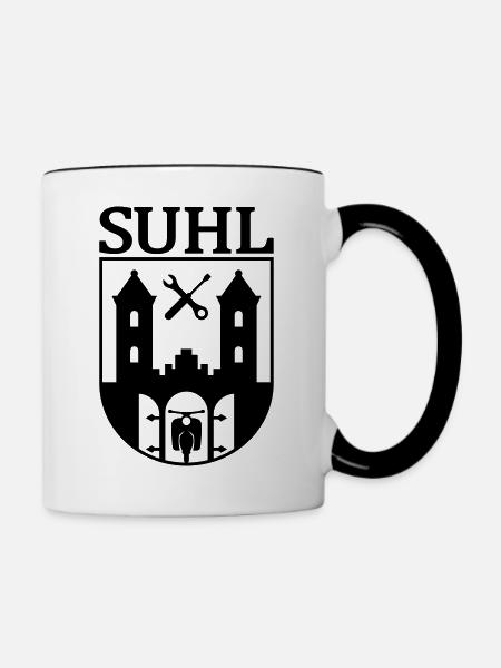 Simson Suhl Wappen mit Text - Tasse zweifarbig - Weiß/Schwarz