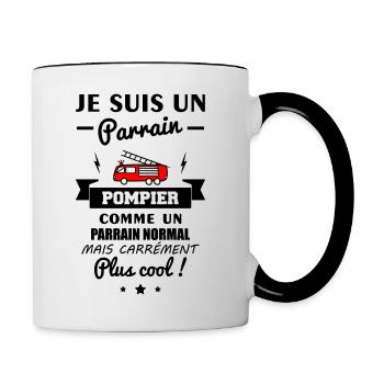 Parrain pompier, idée cadeau pour pompier,pompier - Mug contrasté - blanc/noir - Droite