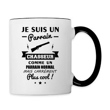 Parrain chasseur, idée cadeau chasse, cadeau Noël - Mug contrasté - blanc/noir - Droite