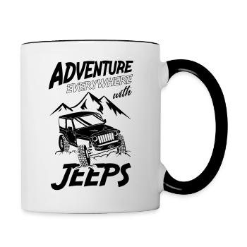 Aventure partout avec jeeps - Mug contrasté - blanc/noir - Droite