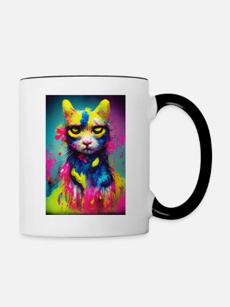 Katze Neonfarben - Tasse zweifarbig - Weiß/Schwarz