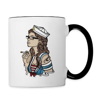 Matrosin // Oldschool // Illustration - Tasse zweifarbig - Weiß/Schwarz - Rechts