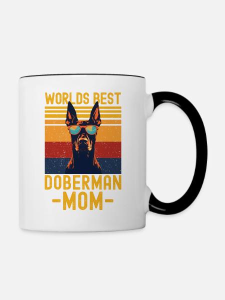 Dobermann mit sonnenbrille retro - Tasse zweifarbig - Weiß/Schwarz
