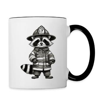 Feuerwehr Waschbär - Tasse zweifarbig - Weiß/Schwarz - Rechts