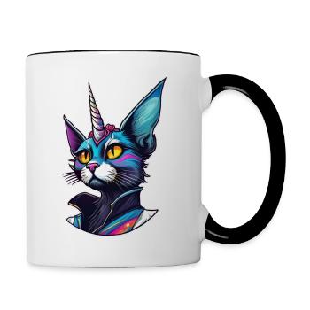 Psychedelisches Motiv Einhorn Katze - Tasse zweifarbig - Weiß/Schwarz - Rechts