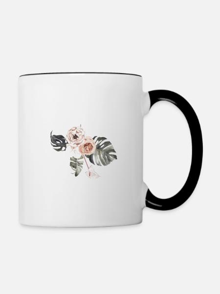 Tropischer Blumenbuchstabe S - Tasse zweifarbig - Weiß/Schwarz