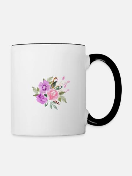 Lila Blumenbuchstabe S - Tasse zweifarbig - Weiß/Schwarz