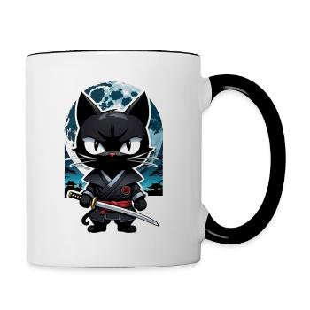 Ninja Cat - Samurai Kitten - Contrasting Mug - white/black - Right