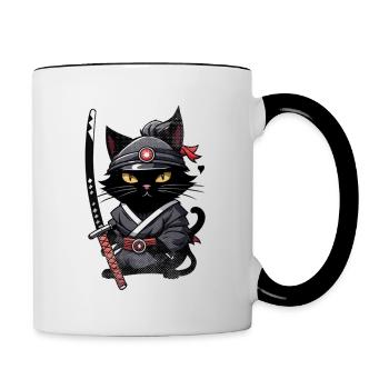 Ninja Cat - Samurai Kitten - Contrasting Mug - white/black - Right