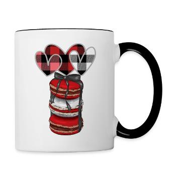 Valentinstag-Macaron-Stapel mit Büffelkaro-Herzen - Tasse zweifarbig - Weiß/Schwarz - Rechts