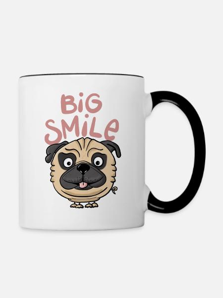 Mops Big Smile - Tasse zweifarbig - Weiß/Schwarz