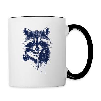 Süßer Waschbär isst Pizza - Tasse zweifarbig - Weiß/Schwarz - Rechts