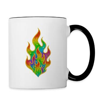 Regenbogenfeuer Glitzerflamme - Tasse zweifarbig - Weiß/Schwarz - Rechts