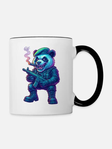 Neon Panda Söldner - Tasse zweifarbig - Weiß/Schwarz