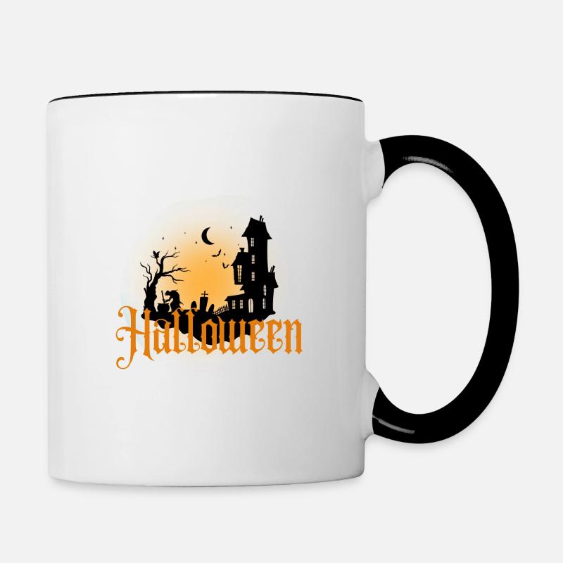 Halloween Creepy Cemetery Moon Witch Vampire - Contrasting Mug - white/black