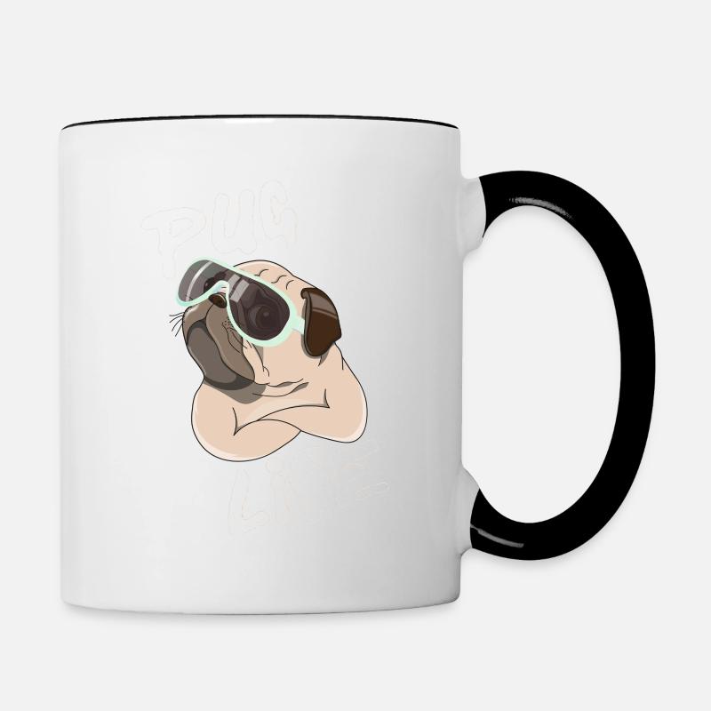 Mops: Pug Life - Tasse zweifarbig - Weiß/Schwarz
