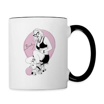 Skate Babe / Patins à roulettes / Skatergirl / Années 60 - Mug contrasté - blanc/noir - Droite