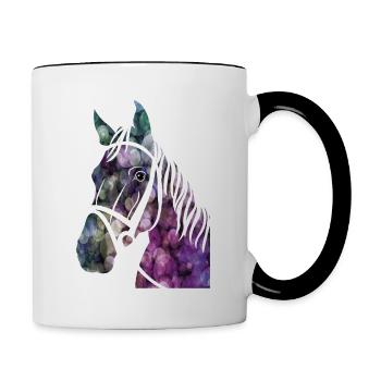 Pferd Glitzer Haflinger Pferde Reiten Geschenk - Tasse zweifarbig - Weiß/Schwarz - Rechts