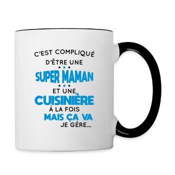 Compliqué d'être une super maman et une cuisinière - Mug contrasté - blanc/noir - Droite