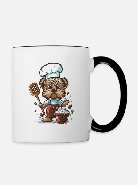 Hündchen in der Küche - Tasse zweifarbig - Weiß/Schwarz