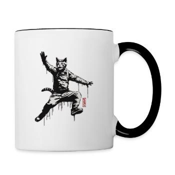 Jumping Cat - Tasse zweifarbig - Weiß/Schwarz - Rechts