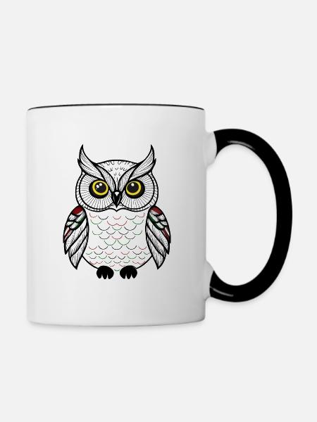 süße Eule - Tasse zweifarbig - Weiß/Schwarz