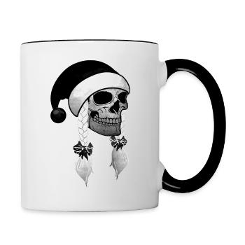 Crâne Femme Noël Bonnets tresses - Mug contrasté - blanc/noir - Droite