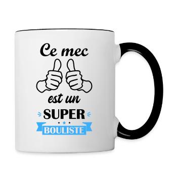 Ce mec est un super bouliste, pétanque, fête pères - Mug contrasté - blanc/noir - Droite