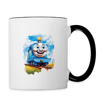 "Happy Rails" Fröhliches Zug T-Shirt - Tasse zweifarbig - Weiß/Schwarz - Rechts