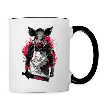 Cochon Porc Boucher Halloween Abattoir - Mug contrasté - blanc/noir - Droite