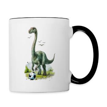 Brontosaurus Fußball Soccer ball Dino Dinosaurier - Tasse zweifarbig - Weiß/Schwarz - Rechts
