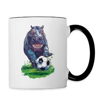 Fußball Nilpferd Hippo Soccer Ball Fodboldflodhest - Tasse zweifarbig - Weiß/Schwarz - Rechts